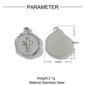 Technical dimensions of 15mm stainless steel cross pendant showing size and weight specs - Silver Cross Round Disc Pendant(VG437)