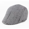 Macro shot of black and white houndstooth wool fabric on a vintage newsboy cap - One Size 58cm / Light Grey Houndstooth