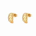 Minimalist vintage golden croissant earrings with textured spiral C-shape design for women - Gold Pair