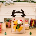 Christmas striped gift bag featuring snowman and reindeer appliqué with antler handles - Antler Handle Snowman Riding Reindeer