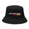 Black bucket hat featuring DEUTSCHLAND text and German flag stripes on a cotton fabric - M / 6# Germany Stripes - Black