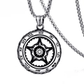 Vintage titanium steel wheel pendant necklace with a box chain on white background - Tire with Stainless Steel Chain