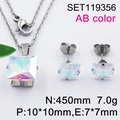 Square AB color zircon jewelry set with gold-plated stainless steel necklace and earrings - Silver-AB Color Stone
