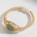 Handmade wire-wrapped 14K gold ring with green labradorite and dual pearl accents - Green Jasper