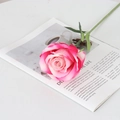Pink velvet artificial rose with green leaves on an open magazine for home decoration - Large Velvet Light Pink