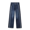 Damen-Jeans mit weitem Bein in Dunkelblau, zweifarbigen Seiteneinsätzen und hoher Taille - XS / Pants