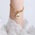 Elegant 18K gold plated bead bracelet with evil eye charm and crystal accents - E456-Black Enamel Gold Color Bracelet