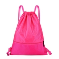 Waterproof nylon drawstring backpack in bright pink with honeycomb texture and zipper pocket - Rose Red