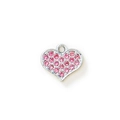 Zinc alloy heart charm with sparkling pink rhinestones for DIY jewelry making - Silver Pink