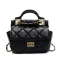 Elegant black quilted handbag with gold clasp and chain strap on a white background - Black