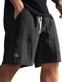 Men's retro textured shorts with 3D knit jacquard and white drawstring in dark grey - S / Black