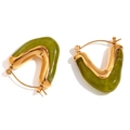 French vintage V-shaped earrings with gold plating and green marble acrylic accents - Gold-Green