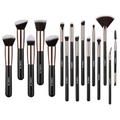 Profi 18-teiliges Make-up-Pinsel-Set in Mattschwarz und Roségold mit zweifarbigen Borsten - 16-teiliges RC-Set (hzs-154)