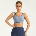 Set reggiseno sportivo blu-grigio e leggings yoga a vita alta blu scuro - S / Blu Grigiastro