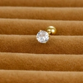 Gold stainless steel stud earring with round AAA zircon in 4-prong setting with ball back - 4mm / Gold