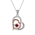 Two-tone heart pendant necklace with red center stone and always my mother engraving - Garnet White Gold Plated, Approx. 2.41g