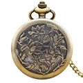 Vintage bronze quartz pocket watch with intricate hollowed flower design and chain - Bronze - Hollow Floral Numbers