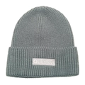 Detail of gray knitted beanie showing vertical rib knit texture and THE FOCUS brand label - M(54-60cm) / Gray