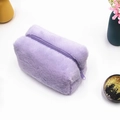 Astuccio e trousse per cosmetici in peluche viola con cerniera e maniglia portatile - Viola