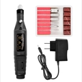 Portable electric nail drill set in black with grinding heads and power adapter - US Plug / Black