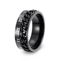 Anello rotante da uomo in acciaio al titanio nero con numeri romani e catena - US 6 / Nero