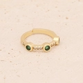 Detail of gold-plated ring with emerald green stone and sparkling white crystals - Adjustable Open / Emerald Round Diamond Style (2#)