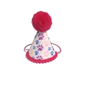 Sparkly pink pet birthday cone hat with glitter footprints and pompom trim - Individual New Hat Rose Red