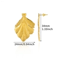 Detailed view of gold ginkgo leaf earrings with texture and size dimensions in mm - Ginkgo Leaf Shape (E5242)