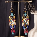 Bohemian multicolored beaded tassel drop earrings with resin stones and gold alloy frame - S4286-1 Colorful Acrylic Water Drop Earrings