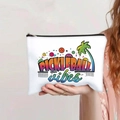 White canvas cosmetic bag with colorful PICKLEBALL vibes print and palm tree graphics - Pickleball Vibes Style (118-3)