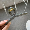 Detail of grey translucent acrylic shark hair claw with golden spring mechanism - 11cm / Dark Gray