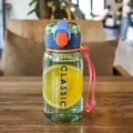 Green 400ml transparent plastic sports water bottle with blue orange flip lid and red lanyard - 400ml / Green