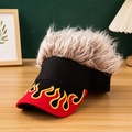 Cappello parasole nero creativo con parrucca marrone chiaro e ricamo a fiamma vivace - Nero + Capelli Bianco Caffè