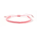 Handmade woven adjustable cord bracelet in bright pink with decorative silver beads - Hot Pink