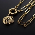 Collana con ciondolo sole e mezzaluna placcata oro con catena a graffetta e zirconi - Fusione Sole Luna Placcato Oro (NC01-5) / Oro