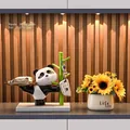 Panda storage figurine with gold tray and sunflower vase for entryway decoration - Panda Raising Leg Storage + Sunflower Ornament