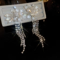Luxurious crystal flower tassel earrings with sparkling rhinestones on silver needle - 96# Silver Needle-Silver-Crystal Flower Tassel-Five-row Long Tassel