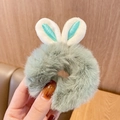 Furry rabbit ear scrunchie in sage green plush fabric for girls' hair styling - 1128F Sage Green Bunny Ears Plush Scrunchie