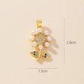 Detail of flower pendant with pearls and multi-color crystals, size 2.8cm by 1.3cm - 0372-8 Pearl Zirconia Flower Pendant (2.8x1.3cm)
