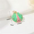 Detail view of shell charm pendant with colorful enamel and measurements 22.8mm x 17.87mm - Colorful Gem Shell