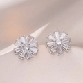 Silver flower stud earrings with shimmering clear cubic zirconia in a daisy shape - Silver Sunflower Style (E0783)
