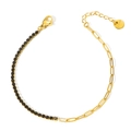 Gold stainless steel bracelet with black zircon tennis chain and paperclip link design - Gold/Black