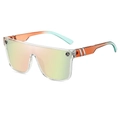 Flat top shield sunglasses with transparent frame and orange to blue gradient temples - E8 Transparent Frame / Sakura Pink Mirror