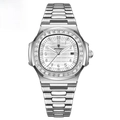 Luxury silver stainless steel men's watch with white dial and diamond-set bezel - Silver Case White Dial Steel Strap