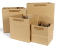 Set of four different sizes of square kraft paper shopping bags with flat ribbon handles - 35*35*35cm / Kraft Color