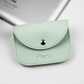 Mint green textured leather coin purse with gold snap button and envelope flap design - Mint Green