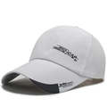 White silk fabric baseball cap with black sports fashion printing and long sunshade brim - White Full Fabric