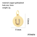 Detail showing gold-plated 11x13mm round letter U charm with clear cubic zirconia stones - Letter U Round Pendant