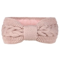 Winter fleece-lined cable knit headband with bow design in soft pink color - Shrimp Pink