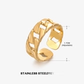 Adjustable golden stainless steel ring with classic Cuban chain texture for women - Link Style (ZN155G)